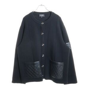 Chanel Coco Mark Button Quilted Leather Pocket No Color Cashmere Jacket Black